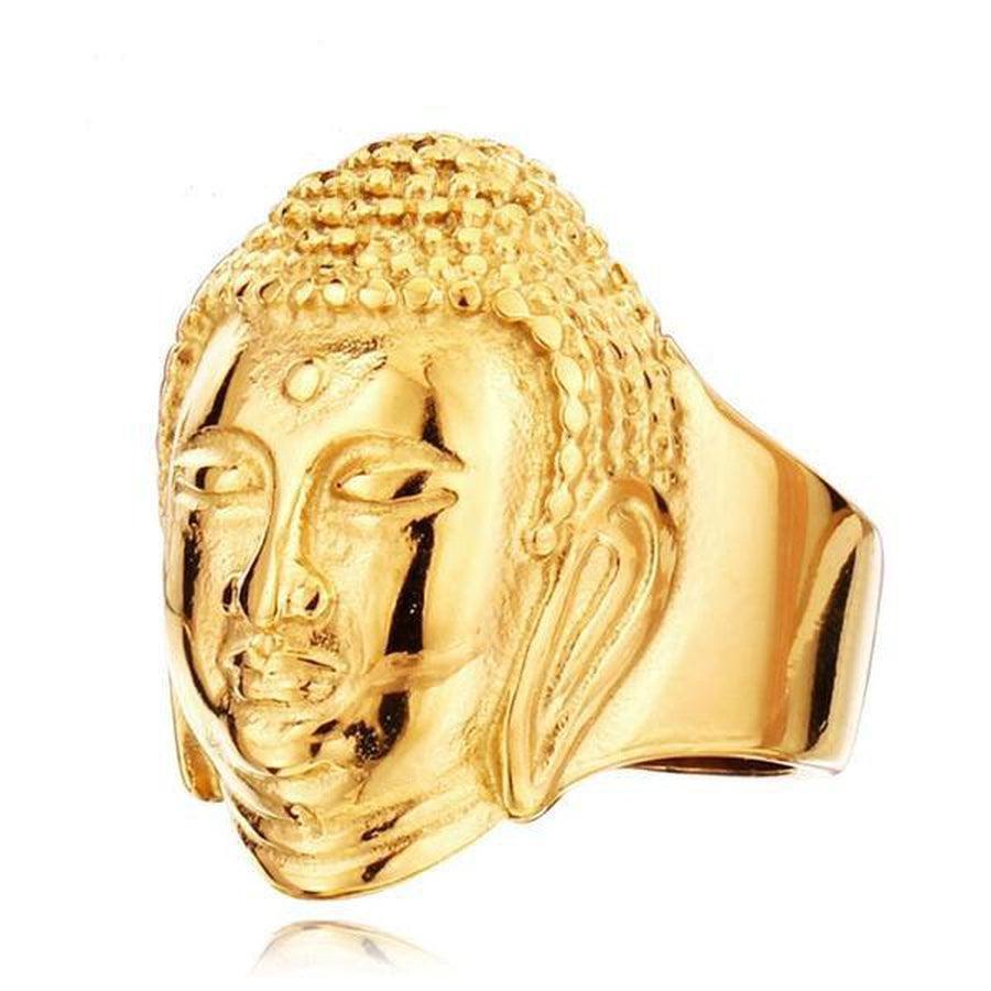 Détail du visage de Bouddha sur une bague en argent