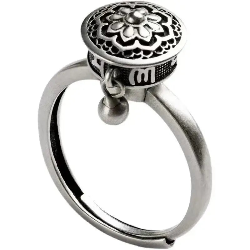 Bague ajustable en argent avec motifs ciselés et boule sonore