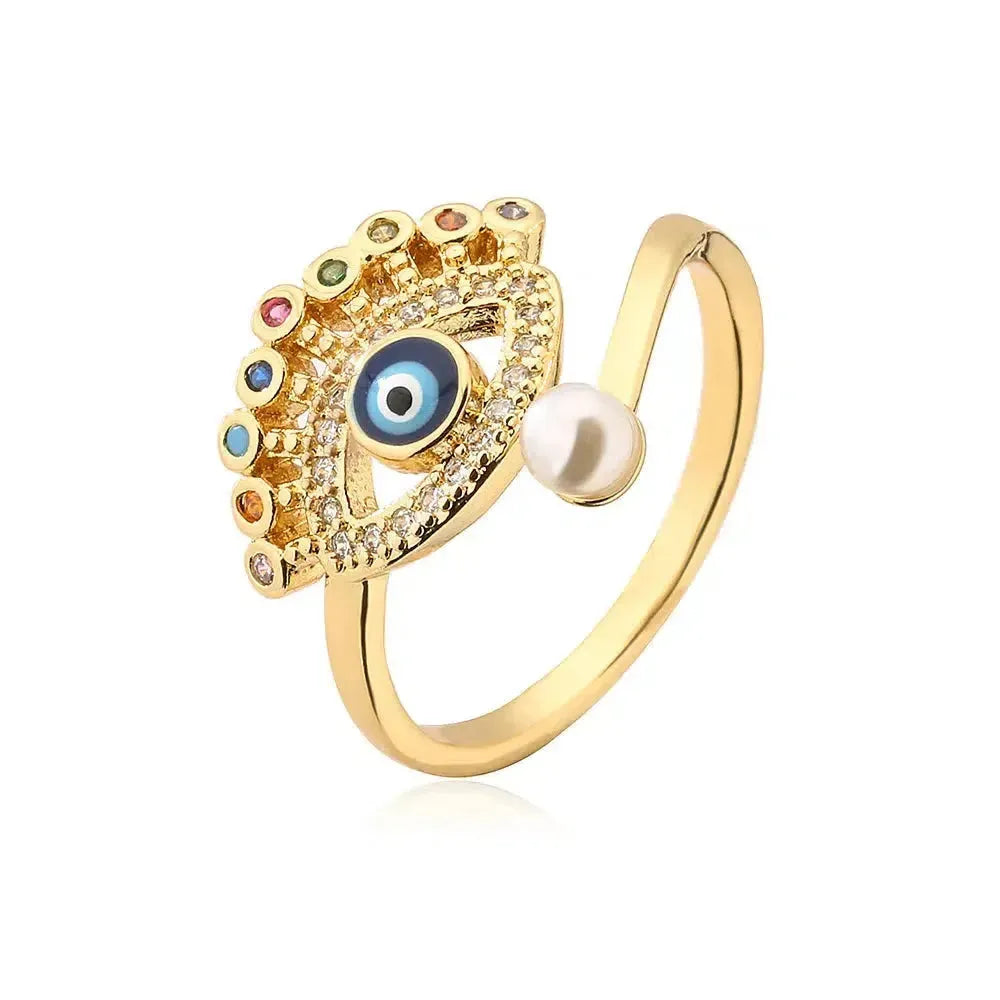 Bague réglable en cuivre plaqué or, design œil protecteur