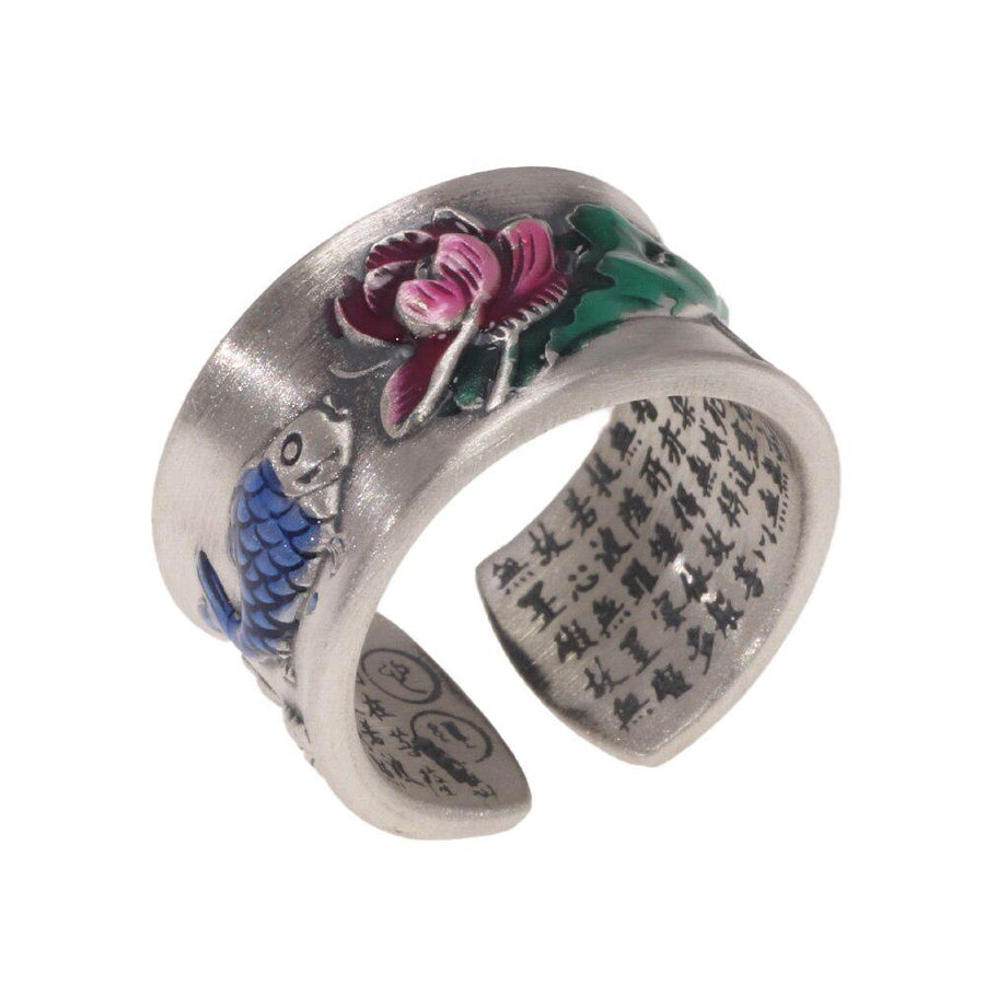 Bague bouddhiste avec gravure extérieure et ajustable
