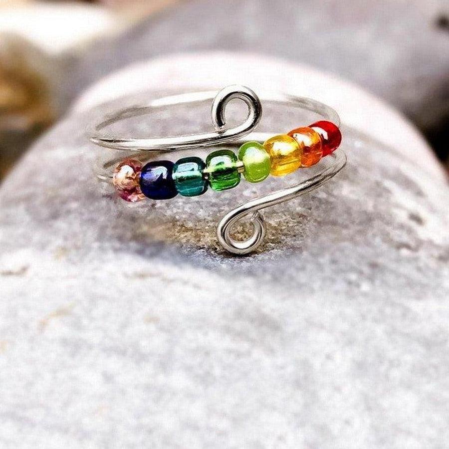 Ensemble de bagues 7 chakras en perles de verre