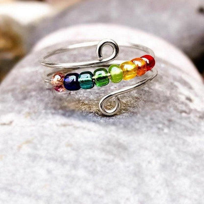 Ensemble de bagues 7 chakras en perles de verre