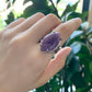 Bague en pierre naturelle polie, monture ajustable en métal