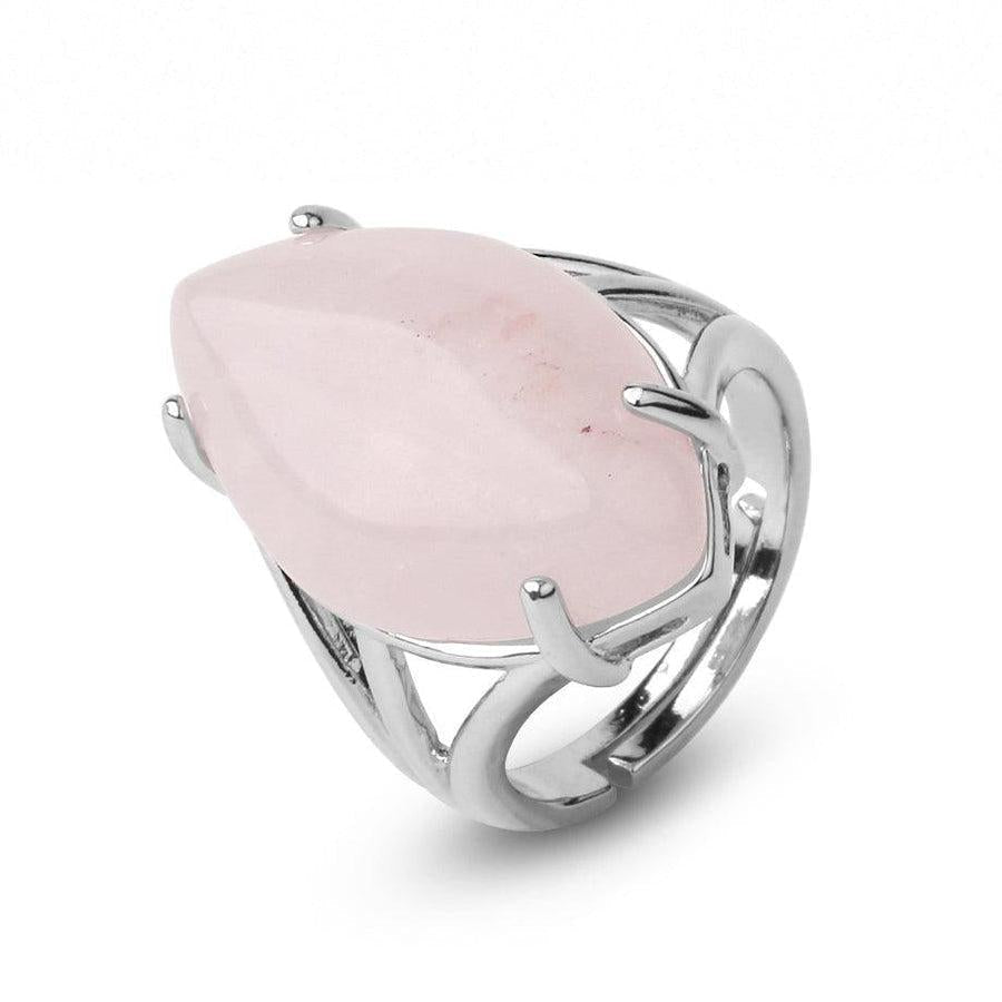 Bague en pierre de quartz rose, monture métallique élégante