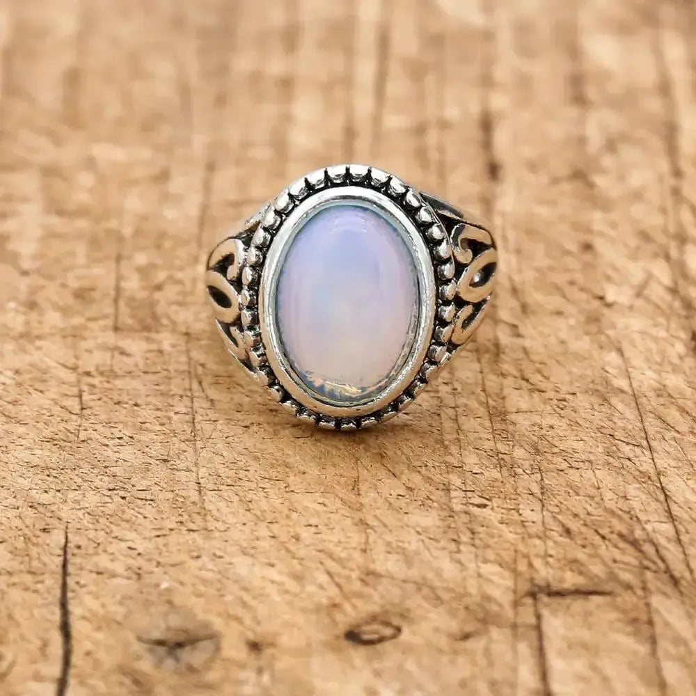 Bague en unakite, pierre verte et rose, monture ajustable