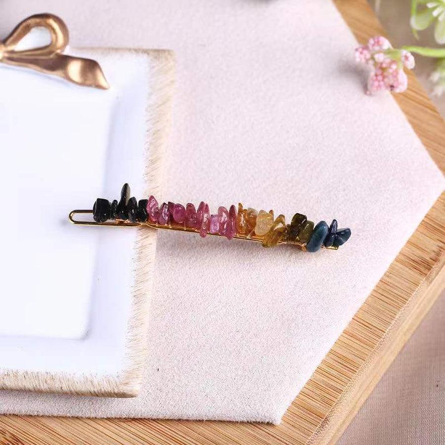Barrette en citrine, design géométrique, vue rapprochée