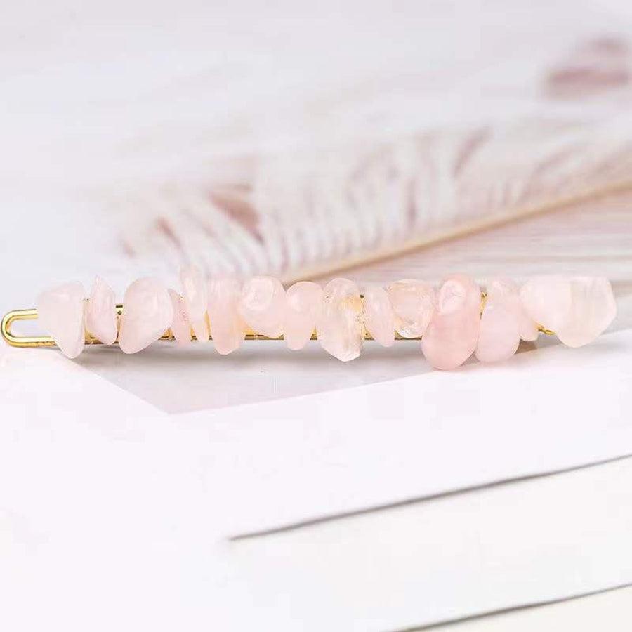 Barrette en quartz rose, forme géométrique, vue rapprochée