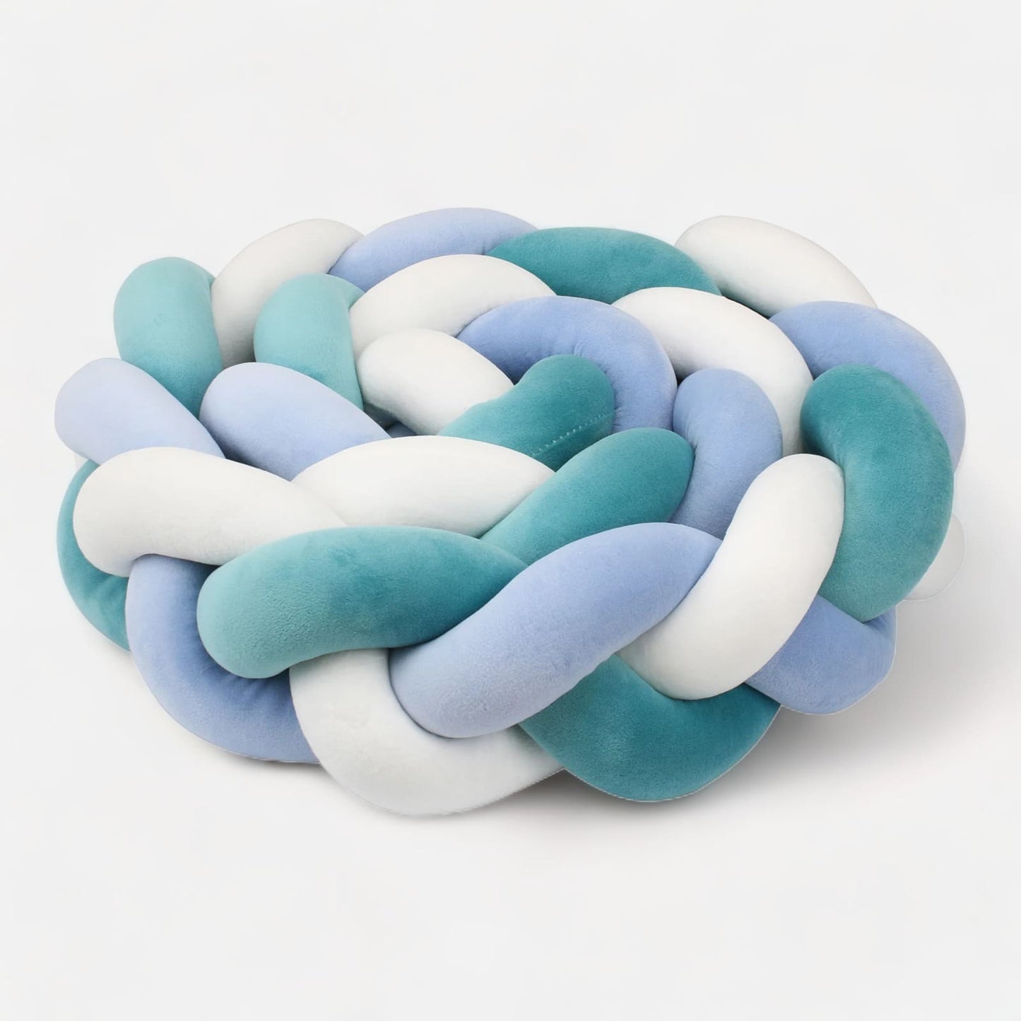 Barrière de lit tressée en coton velours bleu et blanc