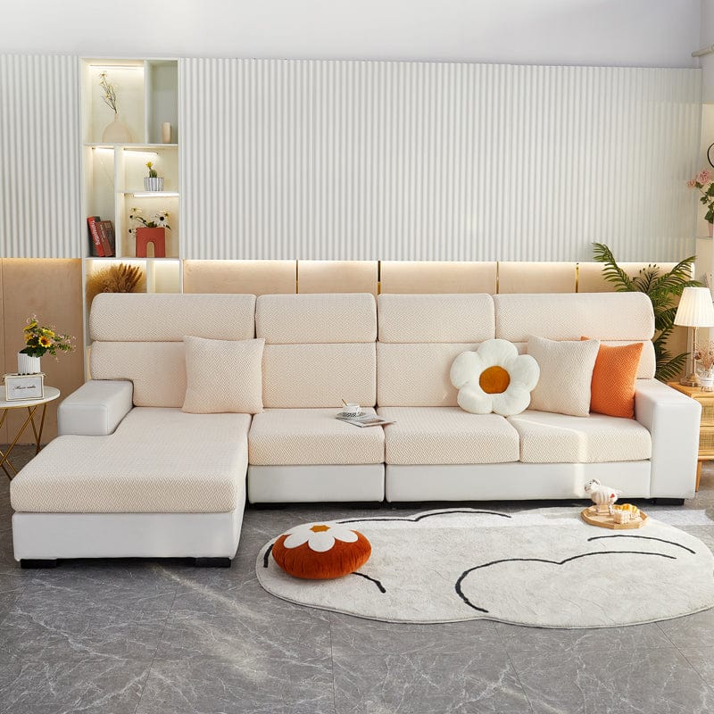 Texture polaire beige en gros plan, mettant en avant sa douceur