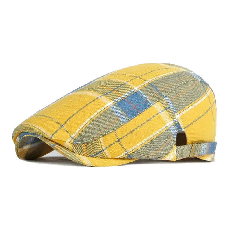 Béret à carreaux jaune ajustable, vue de côté