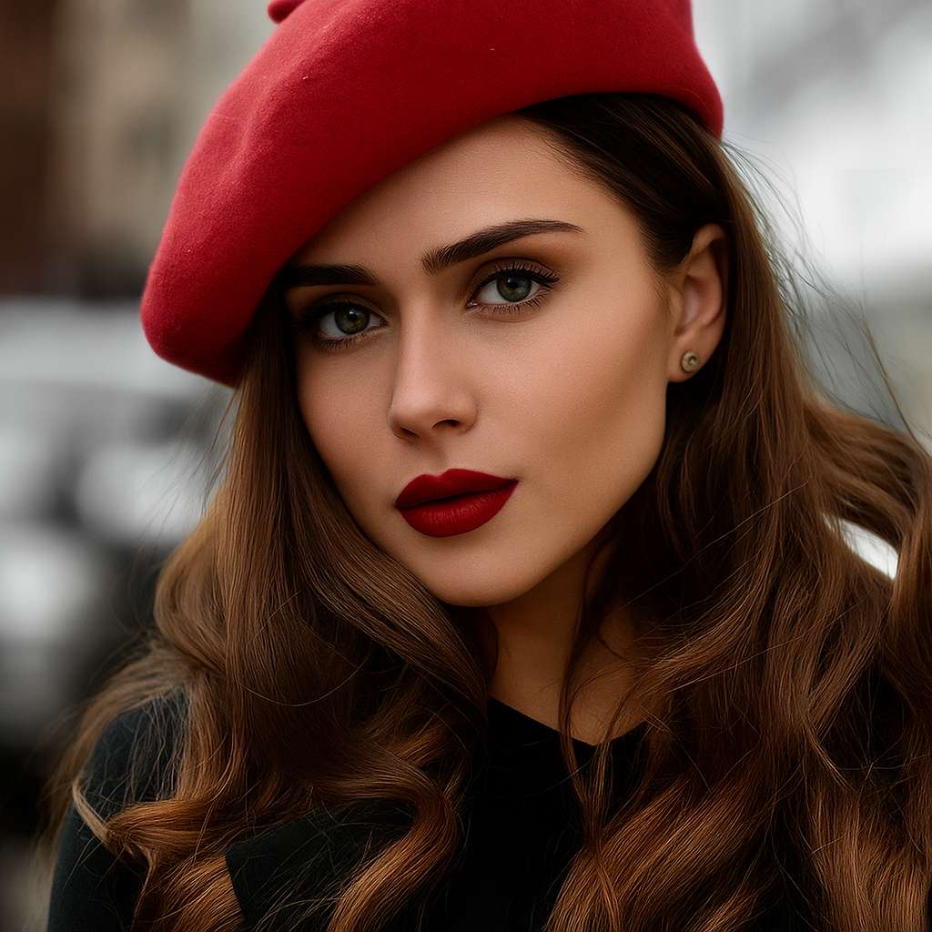 Béret élégant en laine pour femme, vue de côté