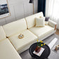 Housse simili cuir blanc cassé sur coussin de canapé