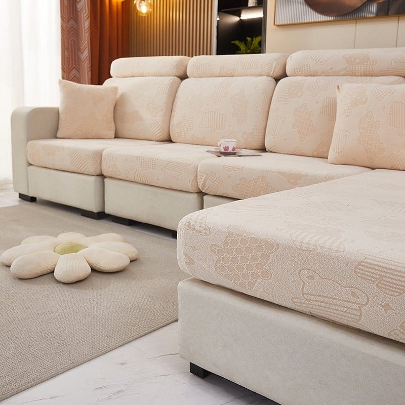 Housse polaire motif ours, installation facile sur coussin