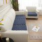 Détail du tissu extensible bleu à pois blancs