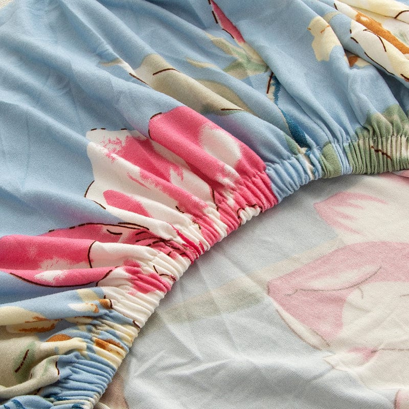 Motif floral bleu ciel sur housse de coussin extensible