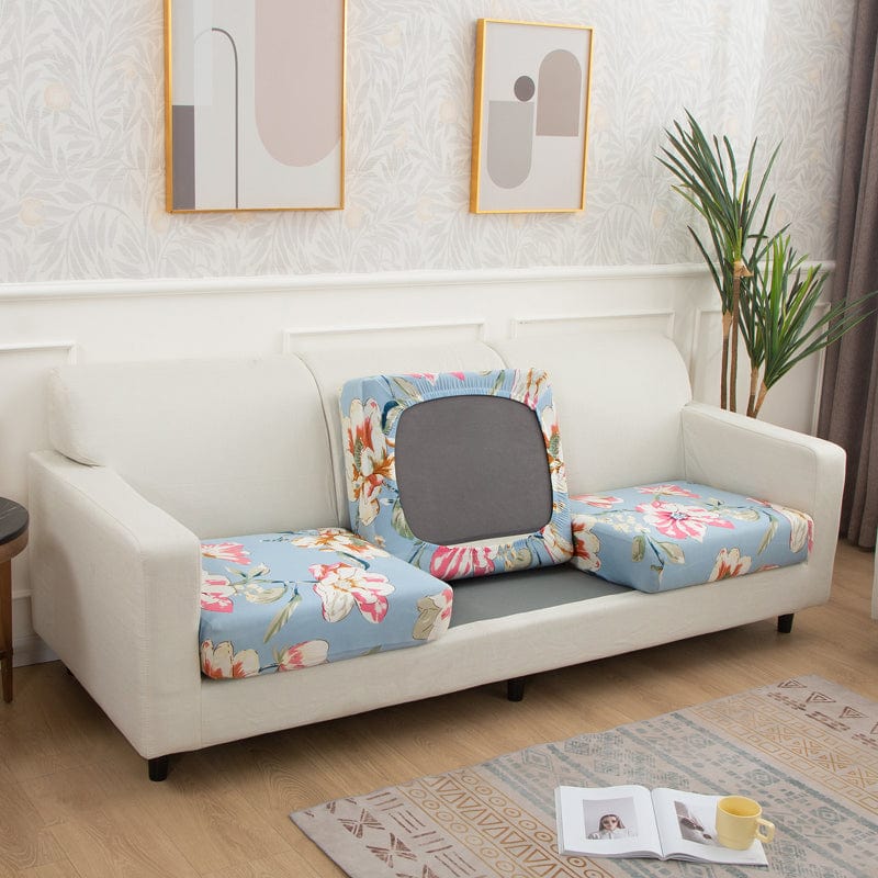 Housse de coussin bleu ciel avec motif floral délicat