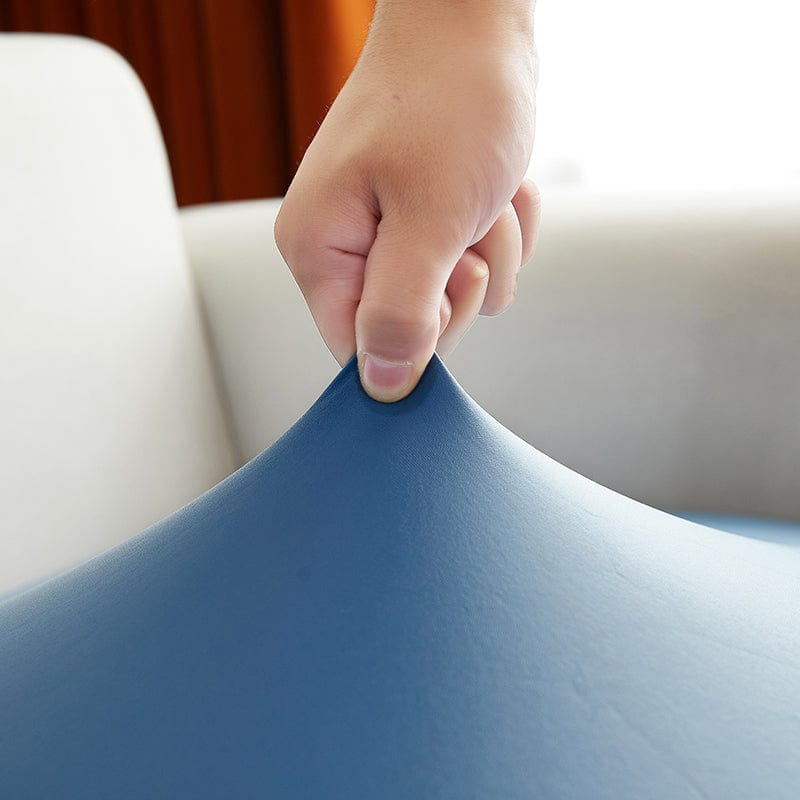 Coussin de canapé recouvert de similicuir bleu, résistant aux griffures