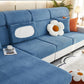 Vue latérale d'un coussin recouvert de housse polaire bleue