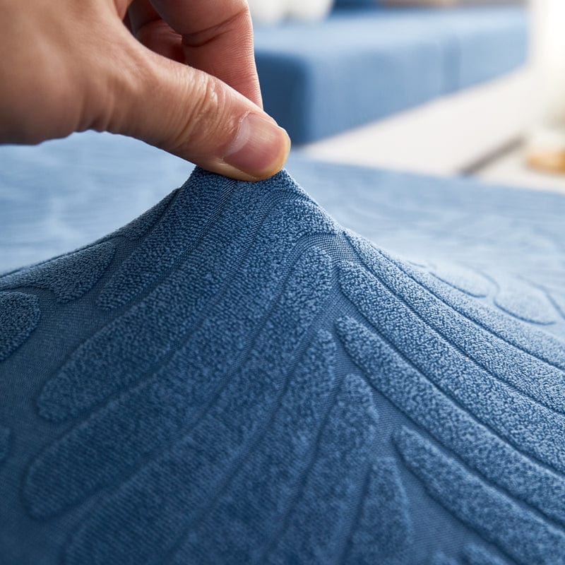 Housse polaire bleu ciel avec motif palmier sur coussin
