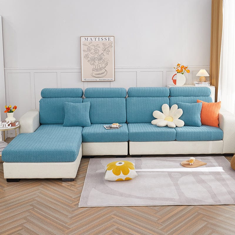 Housse polaire bleue avec motif laine sur coussin