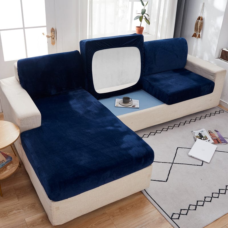 Gros plan sur la texture douce du velours bleu