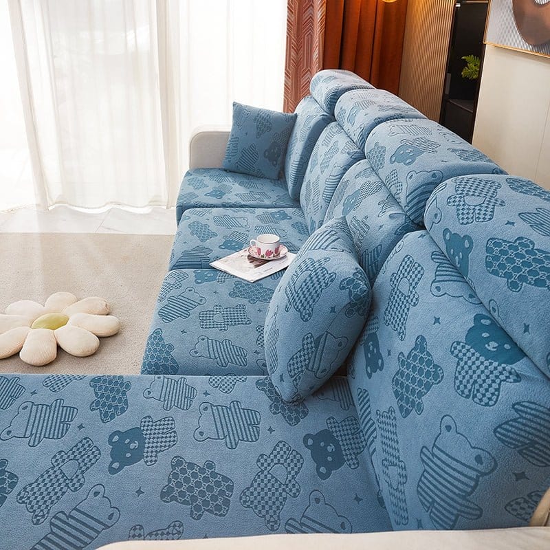 Gros plan sur la texture douce de la housse polaire bleue
