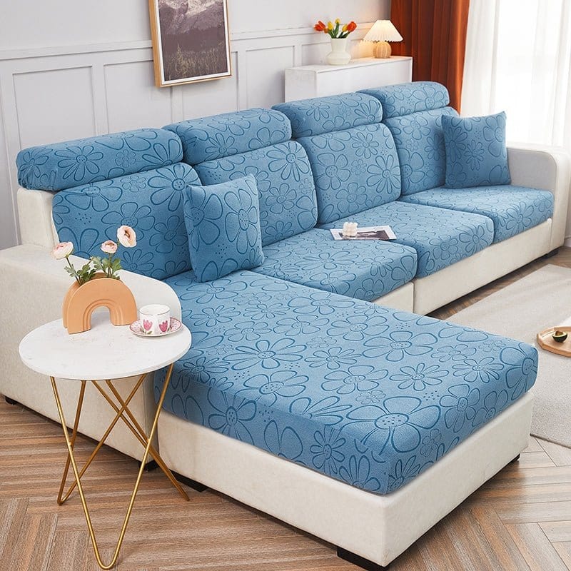 Gros plan sur la texture douce de la housse polaire bleue