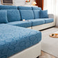 Housse polaire bleue, motif floral visible sur coussin d'assise