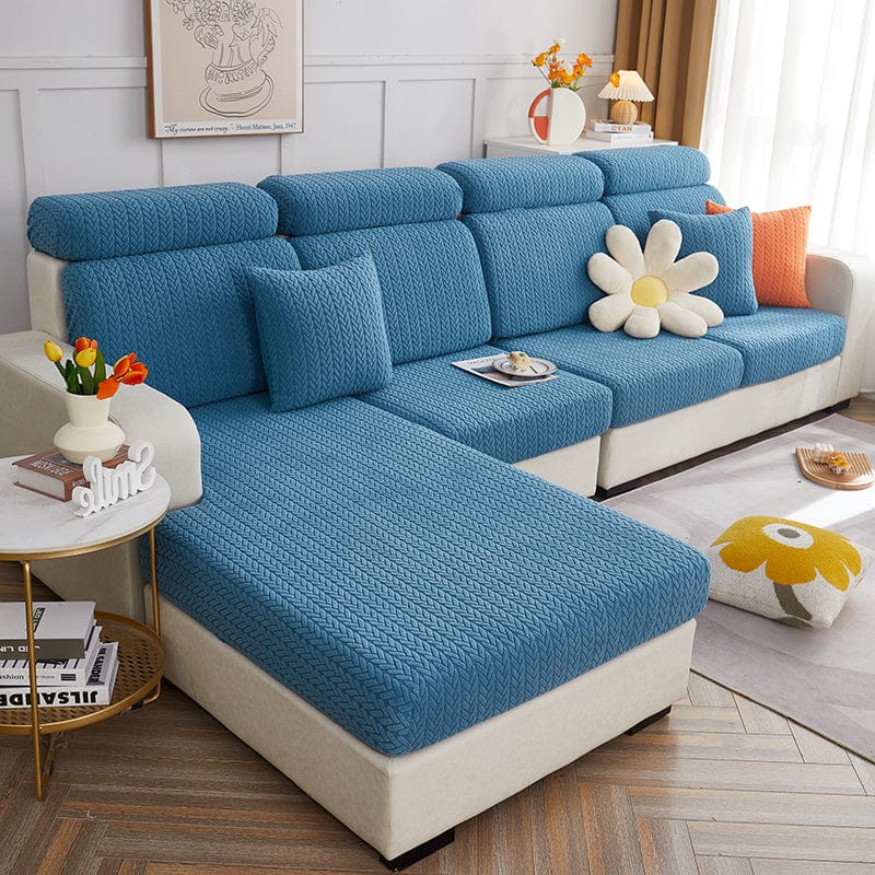 Gros plan sur texture polaire bleue motif laine