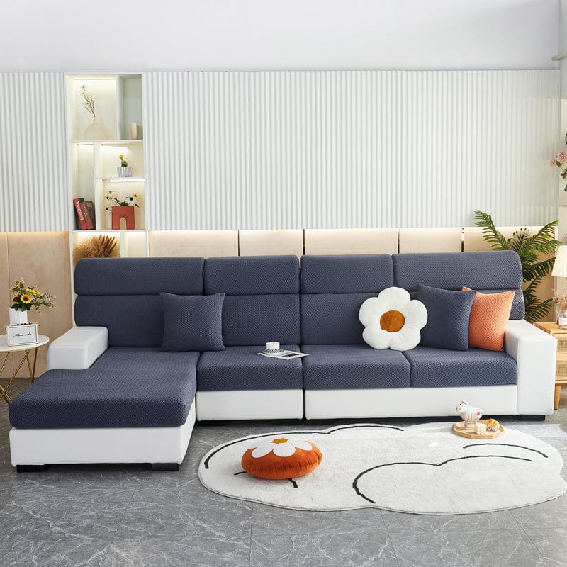 Housse polaire bleue marine, ajustée sur coussin de canapé