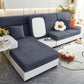 Housse polaire bleue marine, motif laine, sur canapé