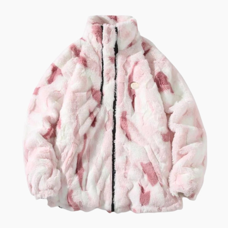 Blouson en fourrure rose pour homme sur cintre