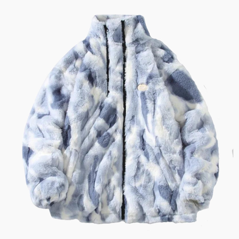 Vue de face d'un blouson bleu en laine pour homme