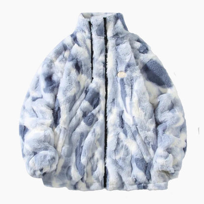 Vue de face d'un blouson bleu en laine pour homme