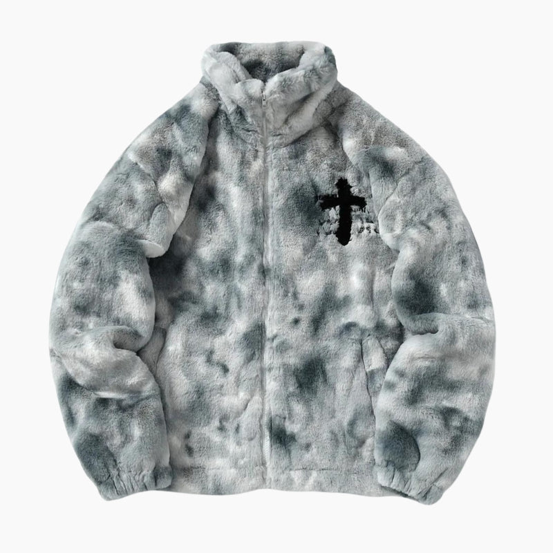 Détail du tissu doux et isolant du blouson gris