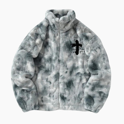 Détail du tissu doux et isolant du blouson gris