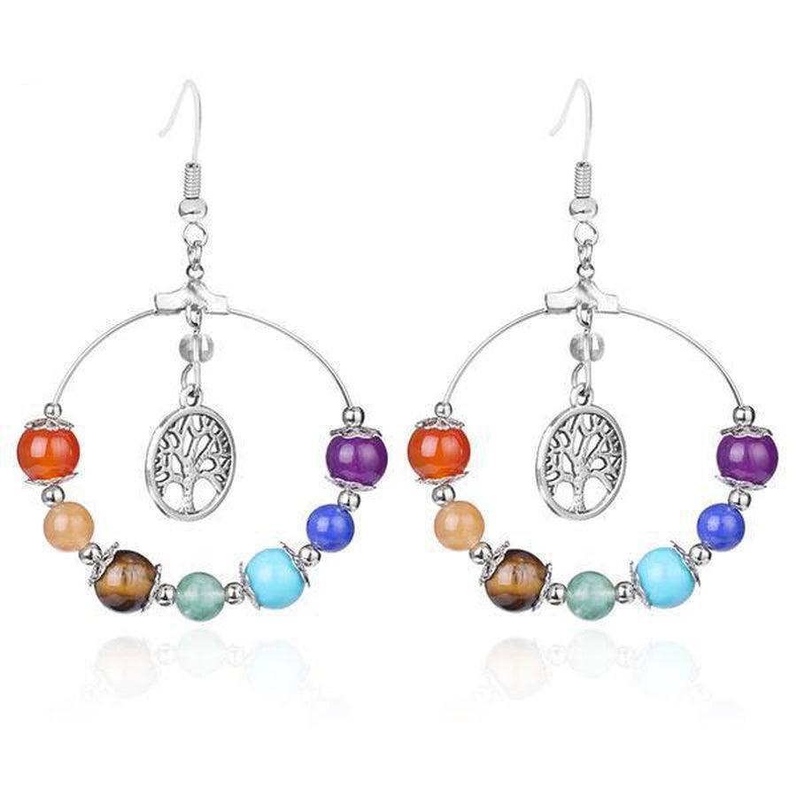 Boucles d'oreilles arbre de vie avec pierres colorées