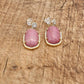Boucles d'oreilles dorées avec perles de rhodonite et strass