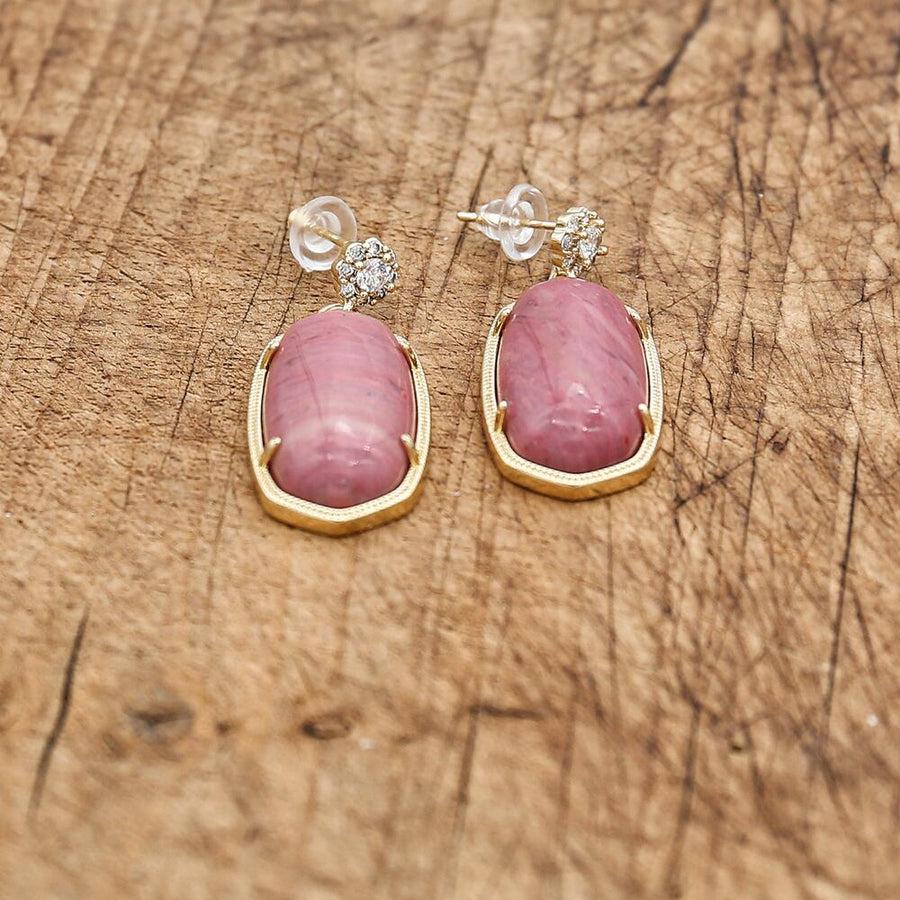Boucles d'oreilles dorées avec perles de rhodonite et strass