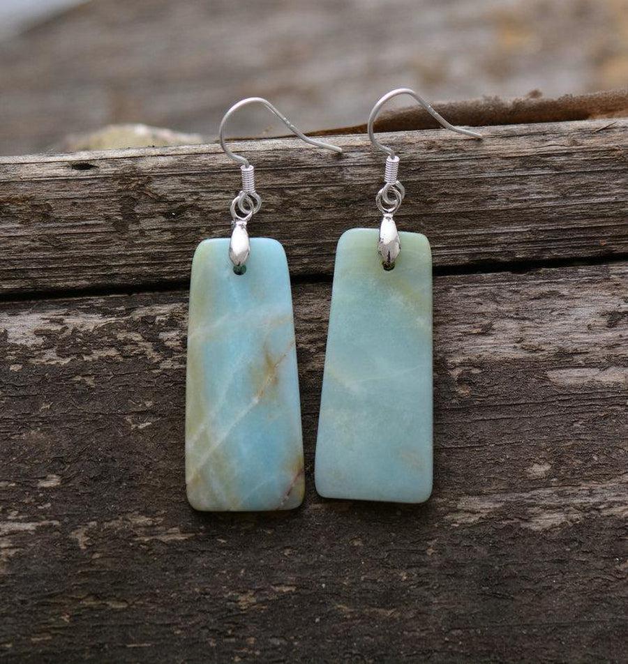 Boucles d'oreilles pendantes en amazonite naturelle