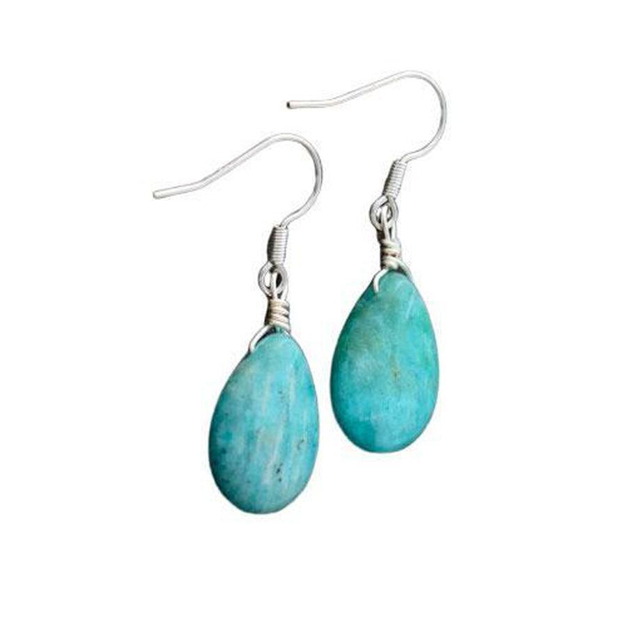 Boucles d'oreilles goutte en amazonite sur fond blanc