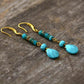 Boucles d'oreilles pendantes en turquoise sur fond blanc