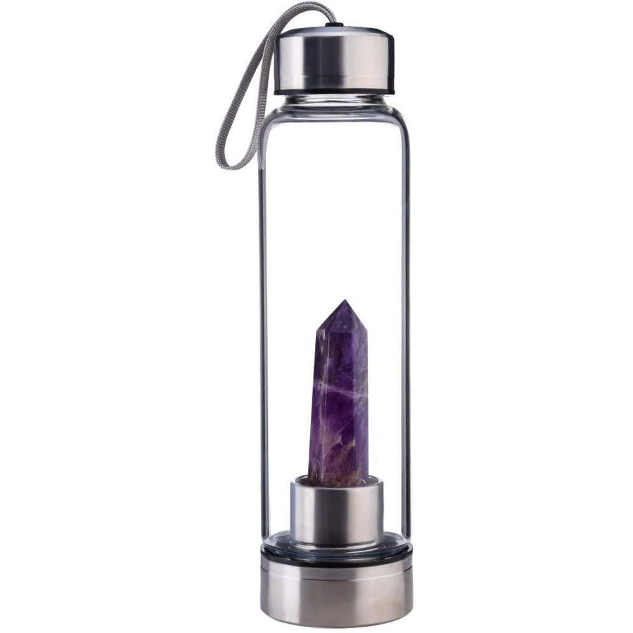 Vue latérale de la bouteille montrant la pierre colorée