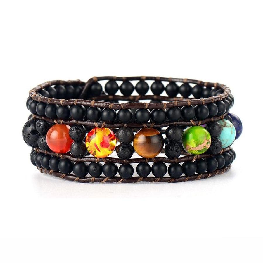 Bracelet en cuir avec pierres des 7 chakras alignées