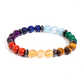 Bracelet 7 chakras posé sur une surface en bois
