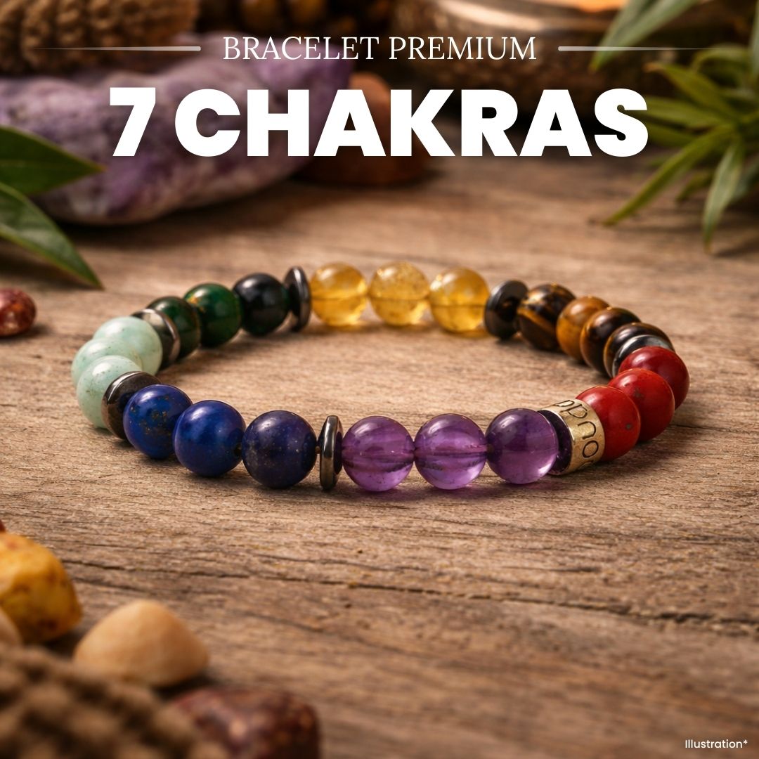 Bracelet chakras présenté dans une boîte cadeau élégante
