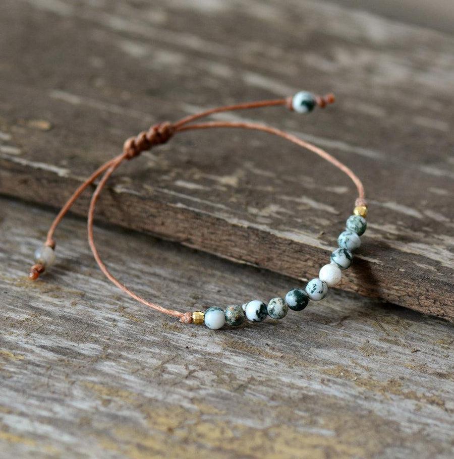 Vue latérale du bracelet en cuir et jaspe