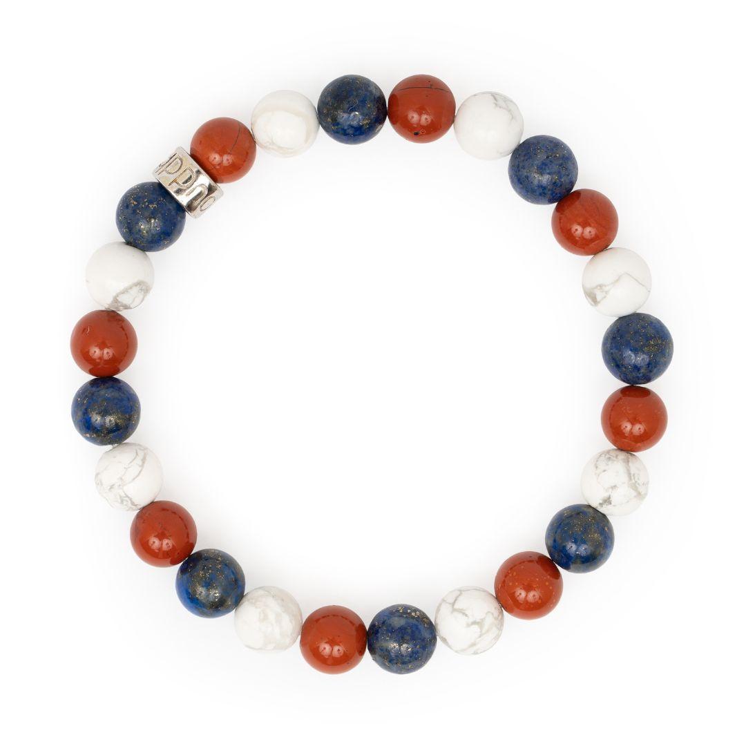 Bracelet en Lapis Lazuli, Howlite et Jaspe Rouge dans une boîte cadeau