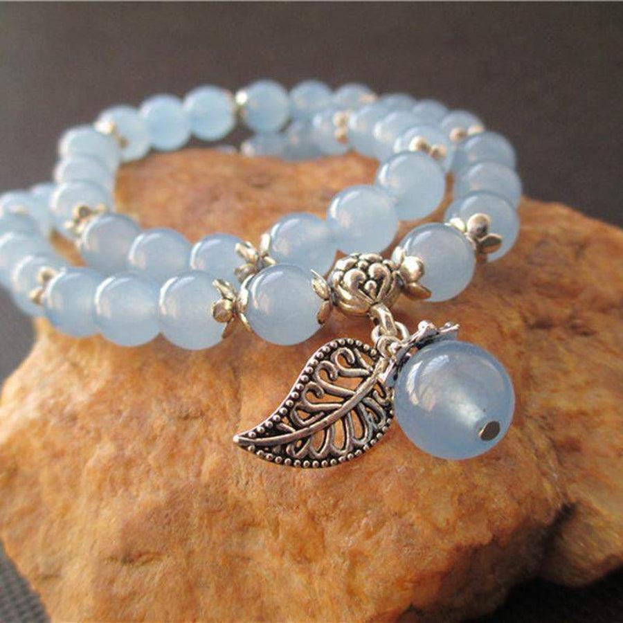 Bracelet apaisant en calcédoine et argent tibétain