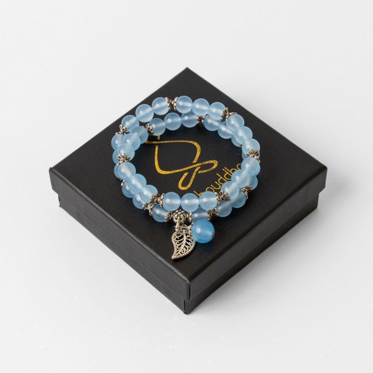 Bracelet double rang en calcédoine avec perles argentées